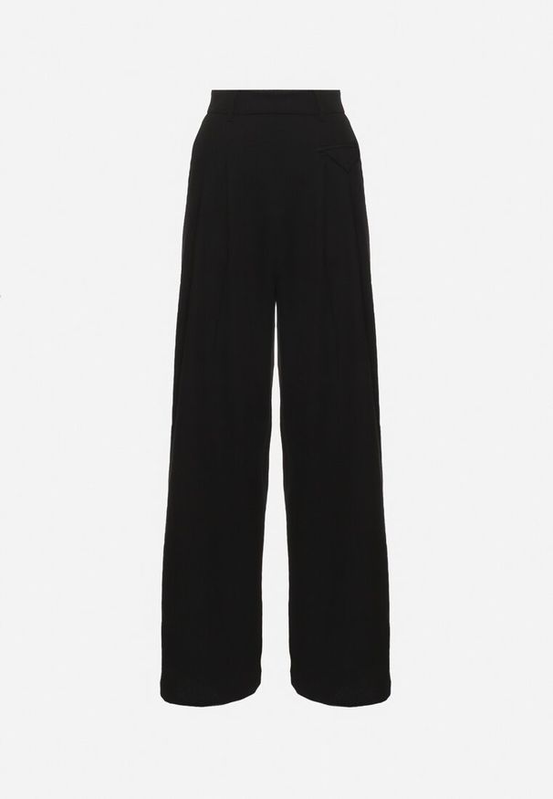 Born2be - Czarne Eleganckie Spodnie w Garniturowym Stylu z Zakładkami Illthai. Kolor: czarny. Styl: elegancki