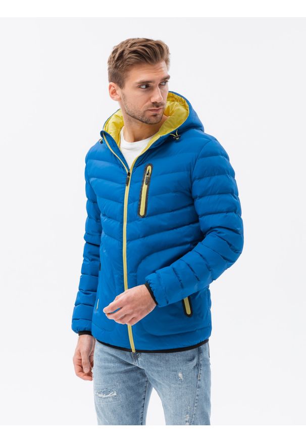 Niebieska kurtka Ombre Clothing z kapturem, na wiosnę