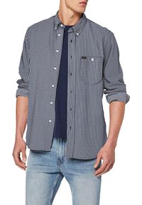 Lee - LEE RIVETED SHIRT RELAXED FIT MĘSKA KOSZULA MATERIAŁOWA W PASKI WASHED BLUE L66ITPLR. Materiał: materiał. Wzór: paski