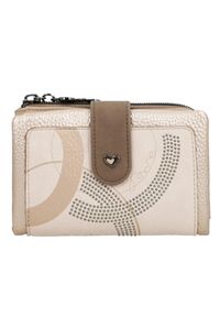 Portfel damski Anekke, z ozdobnym nadrukiem i metalowym logo zapinany na suwak wyposażony w przegrody na karty kieszeń na monety oraz miejsce na bank. Kolor: złoty. Wzór: nadruk #3