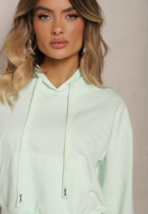 Renee - Miętowa Bluza z Kapturem i Bawełną Ozdobiona Ściągaczami Evianae. Okazja: na co dzień, na spacer. Typ kołnierza: kaptur. Kolor: miętowy. Materiał: bawełna. Długość rękawa: długi rękaw. Długość: długie. Wzór: aplikacja. Styl: casual