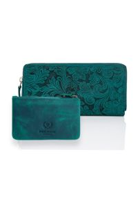 Zestaw prezentowy PAOLO PERUZZI ZUP-38-GR zielony. Kolor: zielony. Materiał: skóra. Wzór: kwiaty #1
