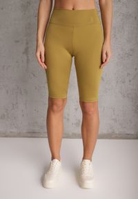 Renee - Zielone Szorty Bikery High Waist z Wyszczuplającym Pasem Briarrose. Okazja: na co dzień. Stan: podwyższony. Kolor: zielony. Materiał: len. Styl: sportowy, casual #7