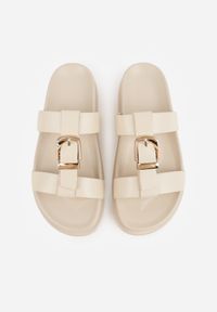 Born2be - Beżowe Klapki z Ozdobną Klamrą i Paskiem Kaidine. Okazja: na co dzień. Kolor: beżowy. Materiał: jeans. Sezon: lato. Styl: casual, klasyczny #7