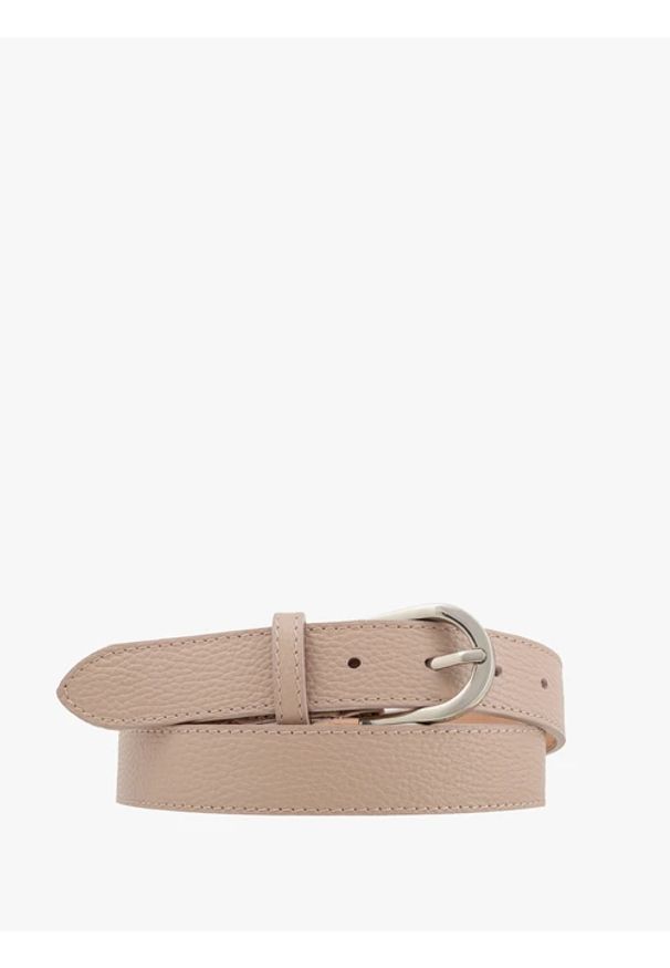 Ryłko - Beżowy pasek damski ze srebrną klamrą. Kolor: beżowy. Materiał: skóra