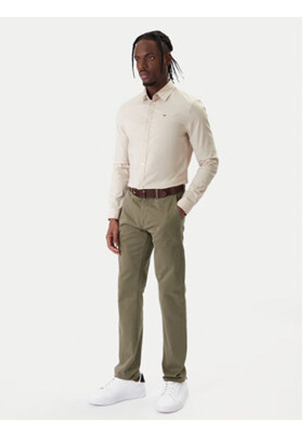 Tommy Jeans Koszula Original DM0DM04405 Beżowy Slim Fit. Kolor: beżowy. Materiał: bawełna