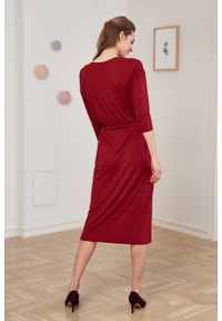 Marie Zélie - Sukienka Elwina czerwień wina. Okazja: na co dzień. Kolor: czerwony. Materiał: wiskoza, dzianina, materiał, elastan, tkanina, guma. Długość rękawa: krótki rękaw. Typ sukienki: proste. Styl: casual #4