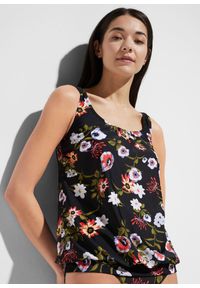 bonprix - Top plażowy tankini. Okazja: na plażę. Kolor: czarny. Wzór: nadruk, aplikacja