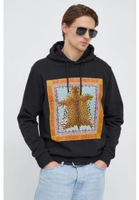 Just Cavalli bluza męska kolor czarny z kapturem z nadrukiem. Typ kołnierza: kaptur. Kolor: czarny. Materiał: dzianina. Wzór: nadruk #2