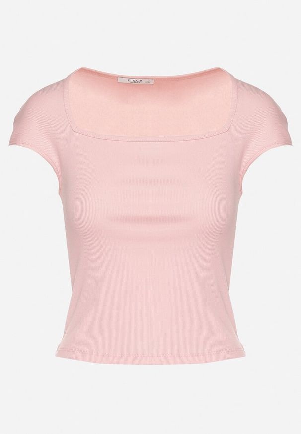 Born2be - Różowy Dopasowany T-shirt z Wiskozą w Prążki z Kwadratowym Dekoltem Alannia. Okazja: na co dzień, na spotkanie biznesowe, do pracy. Typ kołnierza: dekolt kwadratowy. Kolor: różowy. Materiał: wiskoza. Wzór: prążki. Styl: biznesowy, casual