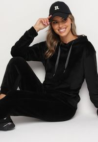 Born2be - Czarny Komplet Dresowy z Bawełną Bluza z Kapturem i Kieszenią Spodnie z Gumką w Talii Quesaria. Kolor: czarny. Materiał: bawełna, dresówka #3