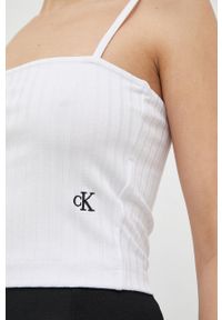 Calvin Klein Jeans top damski kolor biały. Kolor: biały. Materiał: materiał, dzianina, prążkowany, wiskoza. Długość rękawa: na ramiączkach #3