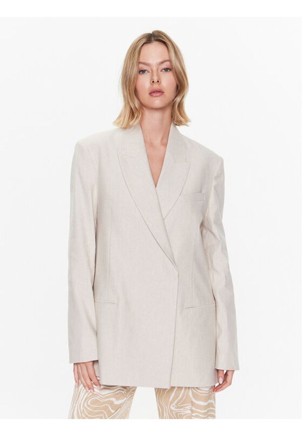 Calvin Klein Marynarka Linen Tailored K20K205225 Beżowy Relaxed Fit. Kolor: beżowy. Materiał: bawełna