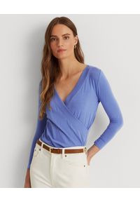 Lauren Ralph Lauren - LAUREN BY RALPH LAUREN - Niebieska bluzka Alaya. Kolor: niebieski. Materiał: tkanina. Wzór: haft