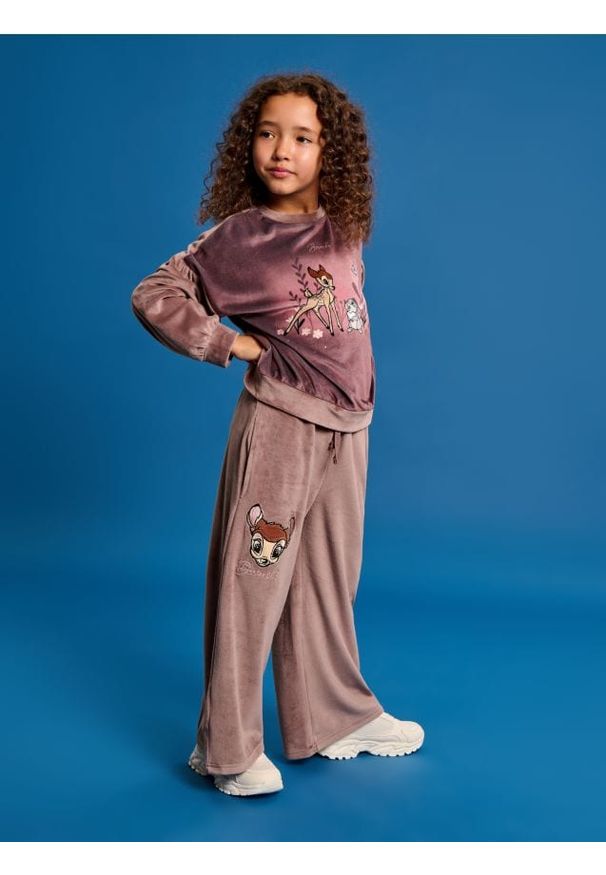 Sinsay - Spodnie wide leg Bambi - brązowy. Kolor: brązowy