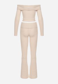 Born2be - Beżowy Bawełniany Komplet Casual z Dzwonami i Bluzką Hiszpanką z Rzemykami Ordina. Kolor: beżowy. Materiał: bawełna. Wzór: aplikacja, kolorowy #3