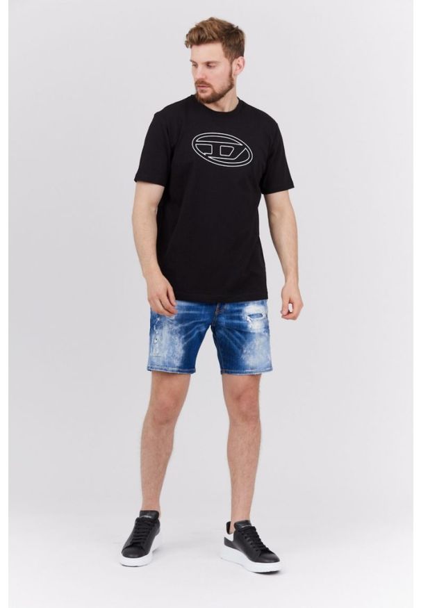 Diesel - DIESEL Czarny t-shirt męski z wytłaczanym logo, Rozmiar S. Kolor: czarny. Materiał: prążkowany