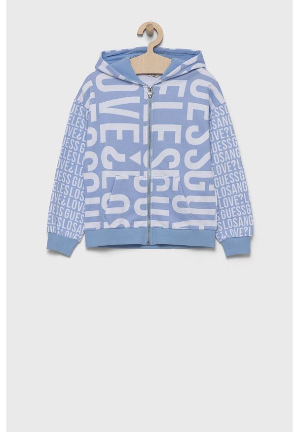 Guess - Bluza dziecięca. Okazja: na co dzień. Typ kołnierza: kaptur. Kolor: niebieski. Materiał: bawełna, dzianina. Styl: casual