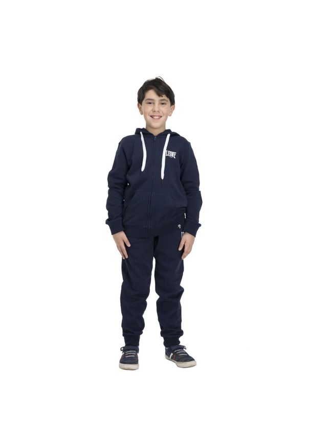 LEONE 1947 APPAREL - Podstawowy dres dziecięcy z kapturem i zamkiem błyskawicznym na całej długości. Okazja: na uczelnię. Kolor: niebieski. Materiał: dresówka. Styl: sportowy