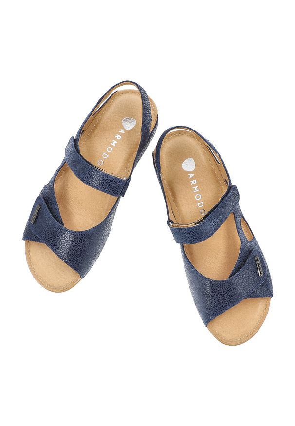 Granatowe Sandały Armodo Skórzane Obuwie Damskie. Zapięcie: rzepy. Kolor: niebieski. Materiał: skóra. Sezon: lato. Styl: elegancki