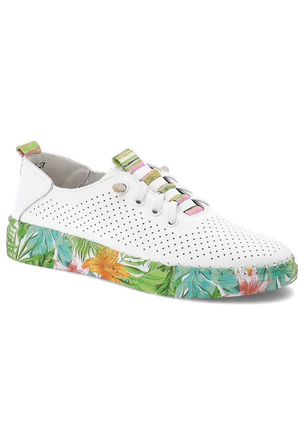 Półbuty damskie Artiker, cholewka ze skóry naturalnej perforowana struktura i zaokrąglony nosek, białe, 58C0441. Kolor: biały. Materiał: skóra. Szerokość cholewki: normalna