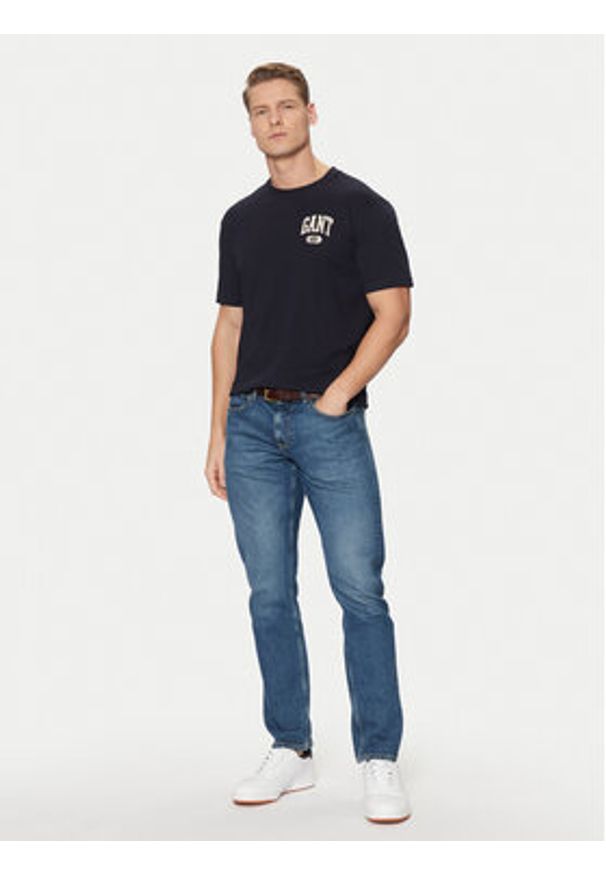 GANT - Gant T-Shirt 2003292 Granatowy Regular Fit. Kolor: niebieski. Materiał: bawełna