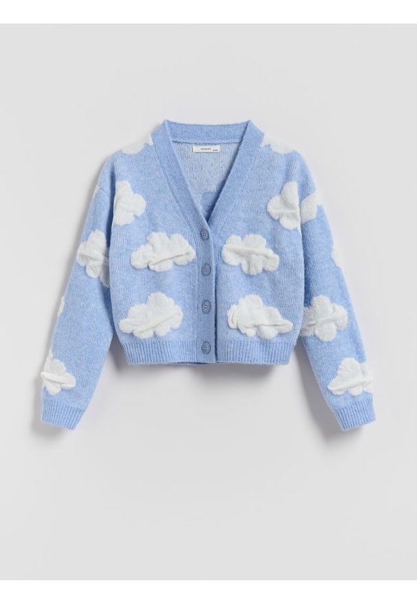 Reserved - Kardigan we wzory - jasnoniebieski. Kolor: niebieski. Materiał: dzianina