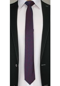 Oryginalny Krawat Męski w Czerwone Groszki, Kropki - 6cm- Alties, Granatowy. Kolor: niebieski. Materiał: tkanina. Wzór: grochy, kropki. Styl: klasyczny, elegancki, wizytowy