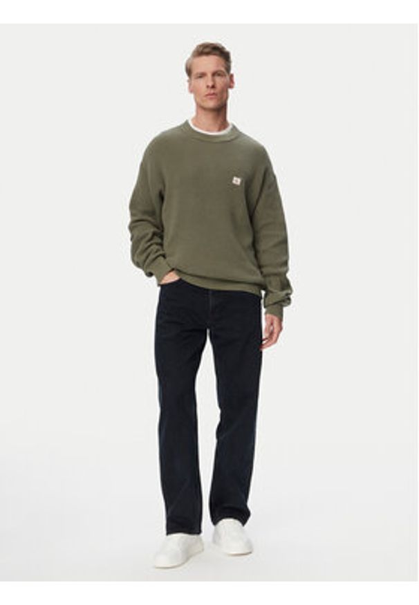 Calvin Klein Jeans Sweter LV04RD313G Zielony ciemny Regular Fit. Kolor: zielony. Materiał: bawełna