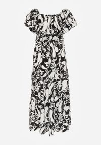 Born2be - Czarna Rozkloszowana Sukienka z Wiskozy z Bufiastymi Rękawami w Roślinny Wzór Semea. Okazja: na co dzień, do pracy, na spotkanie biznesowe. Kolor: czarny. Materiał: wiskoza. Sezon: lato. Typ sukienki: rozkloszowane, proste. Styl: casual, biznesowy. Długość: maxi #3