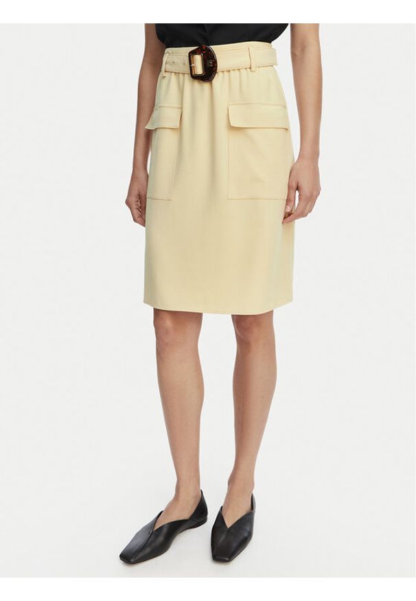 Hugo - HUGO Spódnica midi Randa 50559313 Beżowy jasny Regular Fit. Kolor: beżowy. Materiał: syntetyk