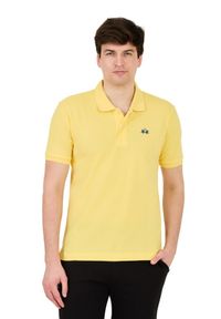 La Martina - LA MARTINA Żółte męskie polo z małym logo, Rozmiar M. Typ kołnierza: polo. Kolor: żółty #4