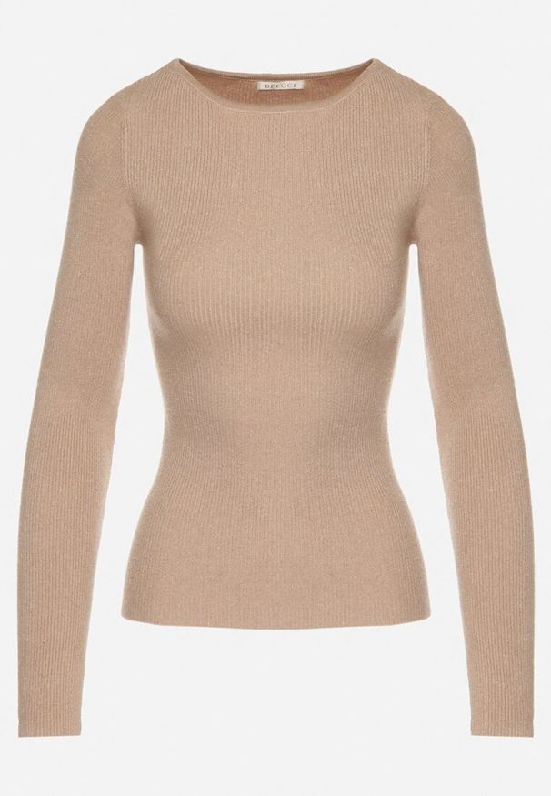 Born2be - Beżowy Sweter z Wiskozą i Metaliczną Nitką Lillanova. Okazja: na co dzień. Kolor: beżowy. Materiał: wiskoza. Długość rękawa: długi rękaw. Długość: długie. Styl: casual