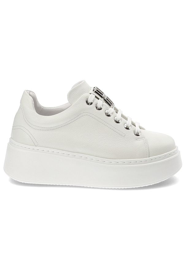 Białe Sneakersy Karino Modne Obuwie Damskie. Okazja: na co dzień. Zapięcie: zamek. Kolor: biały. Materiał: skóra. Styl: casual, klasyczny, elegancki