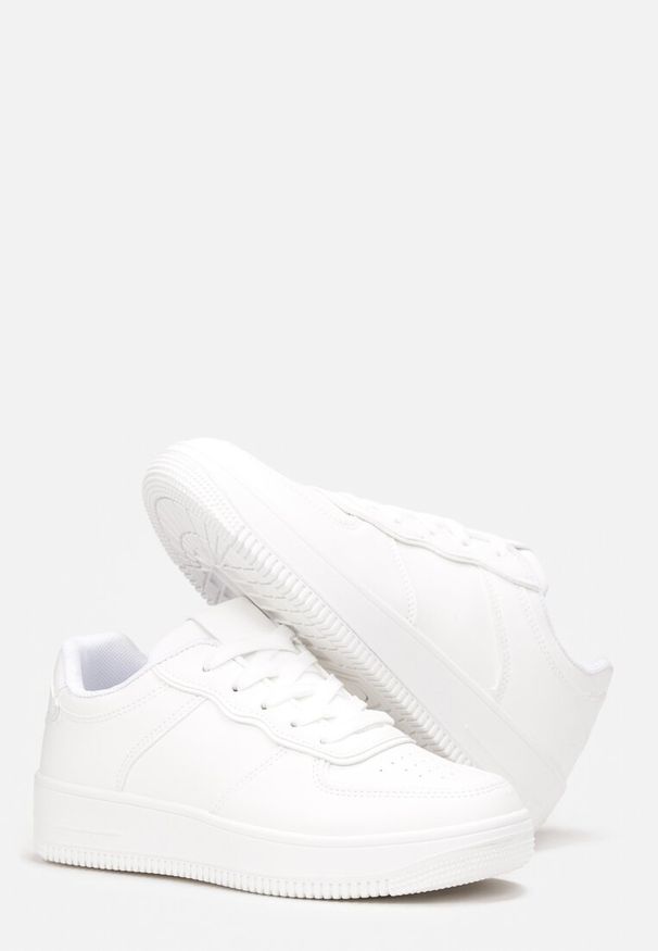 Born2be - Białe Sneakersy Sznurowane Finos. Okazja: na co dzień. Kolor: biały. Materiał: jeans. Sport: fitness