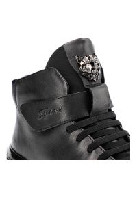 Czarne Sneakersy John Doubare Męskie Skórzane Buty. Okazja: na co dzień. Zapięcie: pasek. Kolor: czarny. Materiał: skóra. Wzór: aplikacja #5