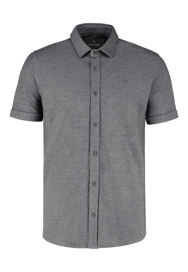 Volcano - Grafitowa koszula z krótkim rękawem C-LONDIAN. Okazja: na spotkanie biznesowe, do pracy. Typ kołnierza: kołnierzyk klasyczny. Kolor: szary. Materiał: bawełna, materiał. Długość rękawa: krótki rękaw. Długość: krótkie. Sezon: lato. Styl: biznesowy, elegancki, klasyczny