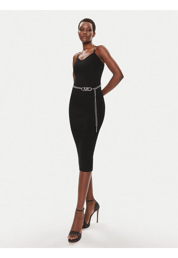 MICHAEL Michael Kors Sukienka dzianinowa MS381MK33D Czarny Slim Fit. Kolor: czarny. Materiał: wiskoza