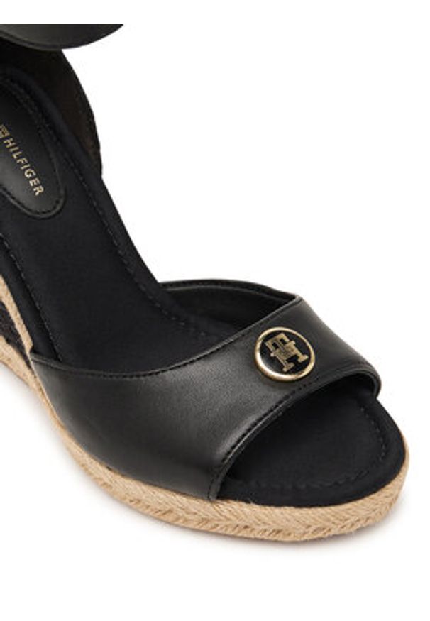 TOMMY HILFIGER - Tommy Hilfiger Espadryle Plate High Wedge Espad FW0FW09517 Czarny. Kolor: czarny. Materiał: skóra
