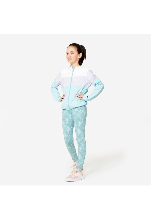 Decathlon - Legginsy dziecięce Domyos. Okazja: na uczelnię. Kolor: zielony. Materiał: materiał, elastan, bawełna. Styl: sportowy