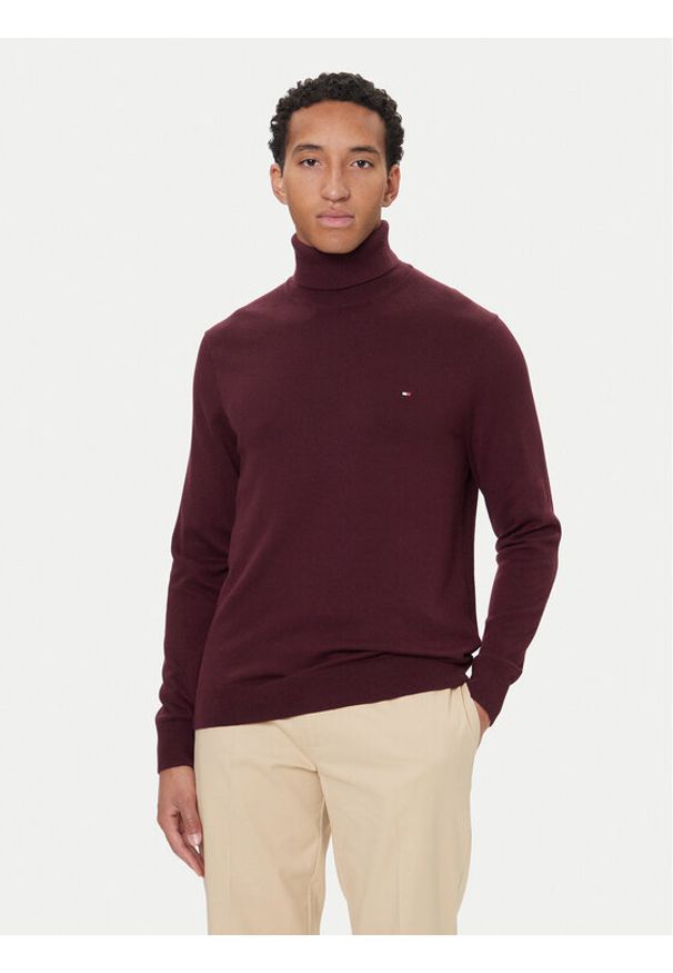 TOMMY HILFIGER - Tommy Hilfiger Golf MW0MW28048 Bordowy Regular Fit. Typ kołnierza: golf. Kolor: czerwony. Materiał: bawełna