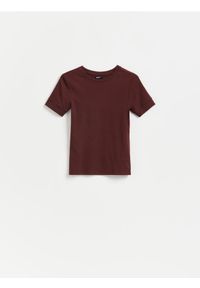 Reserved - T-shirt z modalem - bordowy. Kolor: czerwony. Materiał: bawełna, dzianina #1