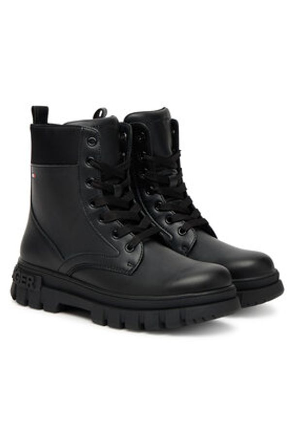 TOMMY HILFIGER - Tommy Hilfiger Trapery Lace-Up Bootie T3A5-34046-1695 D Czarny. Kolor: czarny. Materiał: skóra