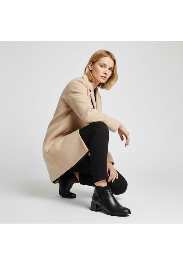 Czarne Botki Armodo Eleganckie Obuwie Damskie. Okazja: na co dzień. Kolor: czarny. Materiał: skóra. Szerokość cholewki: normalna. Obcas: na obcasie. Styl: elegancki. Wysokość obcasa: średni