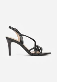 Renee - Czarne Cyrkoniowe Sandały na Obcasie Typu Szpilka Kalefera. Okazja: na imprezę. Kolor: czarny. Materiał: satyna, jeans. Wzór: aplikacja. Sezon: lato. Obcas: na obcasie. Styl: elegancki. Wysokość obcasa: średni #3