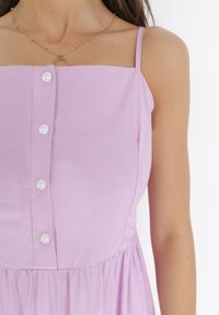 Born2be - Fioletowa Rozkloszowana Sukienka Midi na Ramiączkach z Falbanką z Wiskozy Margotla. Kolor: fioletowy. Materiał: wiskoza. Długość rękawa: na ramiączkach. Wzór: aplikacja. Typ sukienki: rozkloszowane. Długość: midi #4