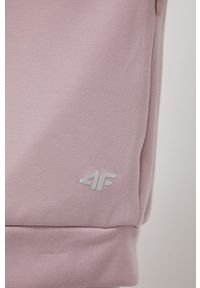 4f - 4F bluza dresowa damska kolor różowy z kapturem gładka. Typ kołnierza: kaptur. Kolor: różowy. Materiał: dresówka. Wzór: gładki #4