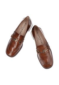 Brązowe Półbuty Hispanitas Eleganckie Obuwie Damskie. Okazja: na co dzień. Zapięcie: klamry. Kolor: brązowy. Materiał: jeans, lakier, skóra. Obcas: na obcasie. Styl: elegancki. Wysokość obcasa: średni #2