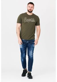 Guess - GUESS Oliwkowy t-shirt męski beachwear. Kolor: zielony