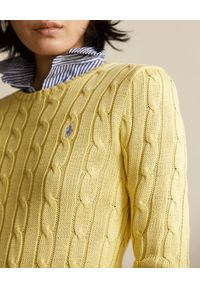Ralph Lauren - RALPH LAUREN - Jasnożółty sweter z logo. Typ kołnierza: polo. Kolor: żółty. Materiał: bawełna. Długość: długie. Wzór: ze splotem. Styl: klasyczny #4